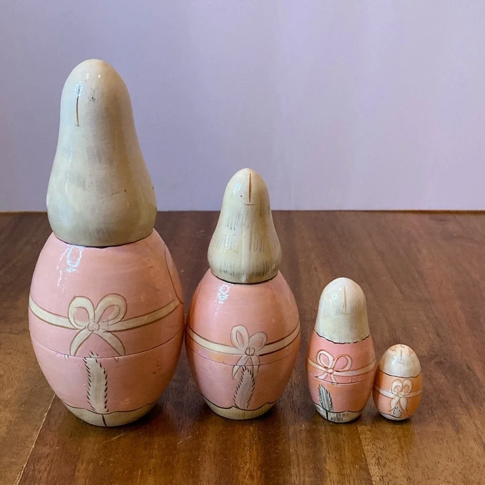 Vintage Matryoshika‎ Nesting Bunny Dolls Set of 4 Easter Pink Cream